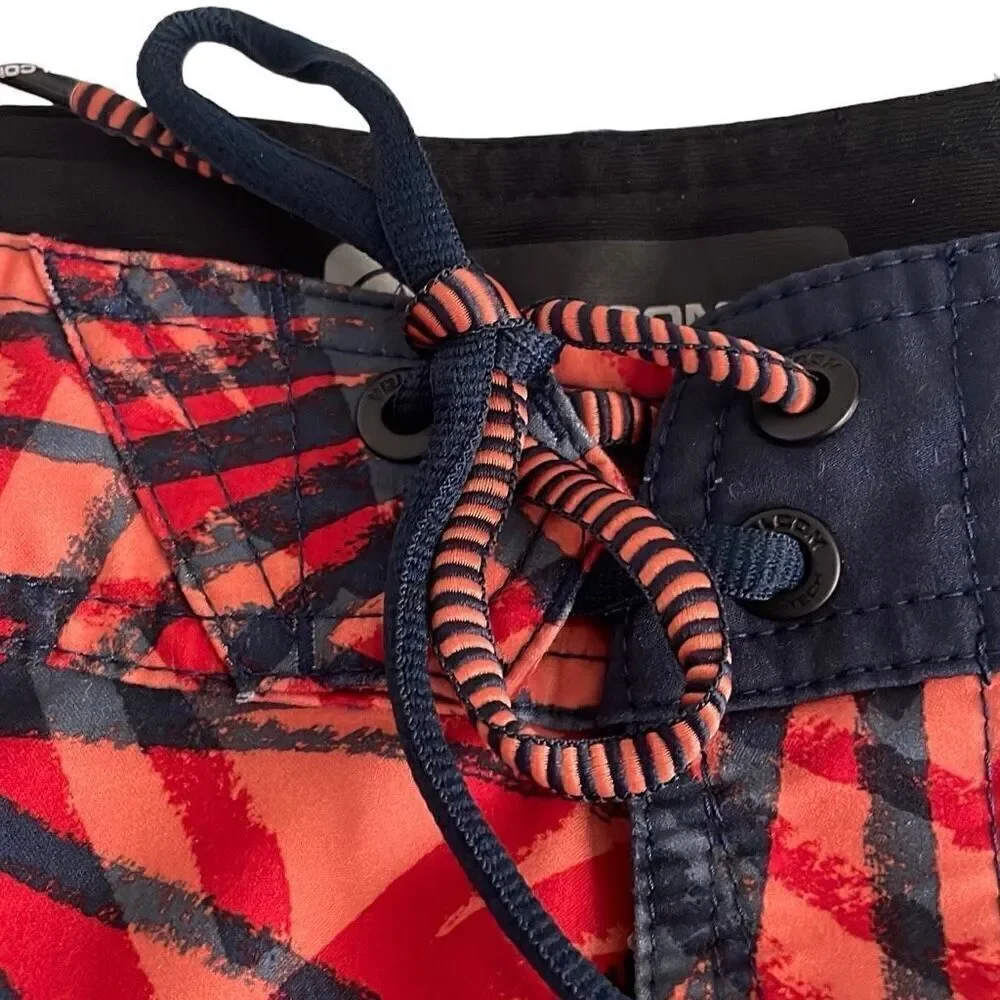 EUC! Volcom Board Shorts Red Black Print - Size 29